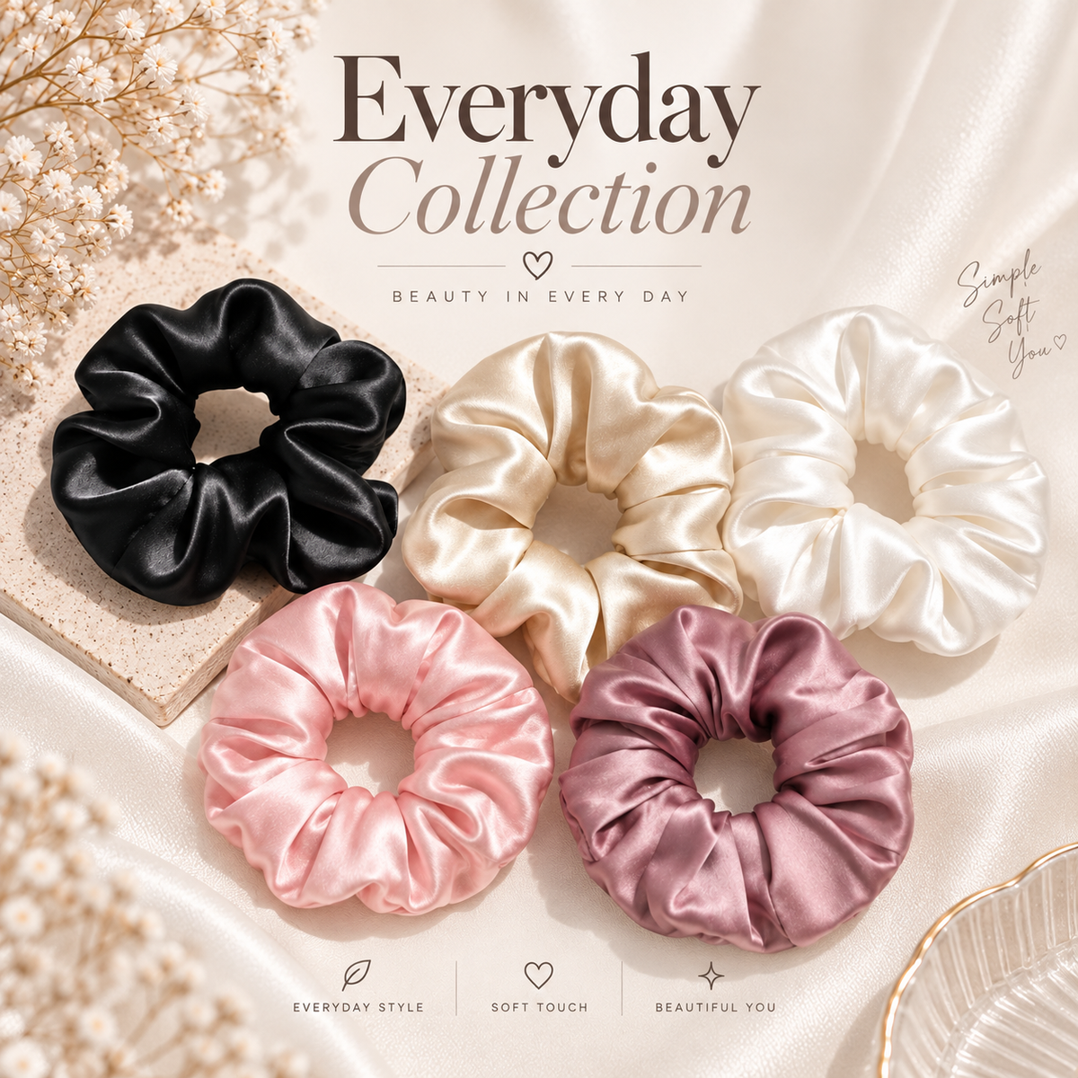 Everyday Collection mulberry silk scrunchies set