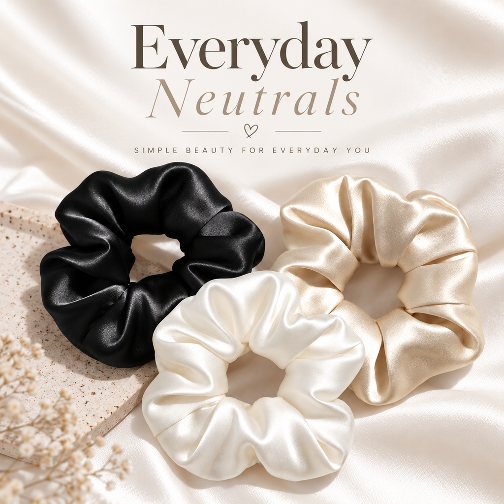 Everyday Neutrals mulberry silk scrunchies set