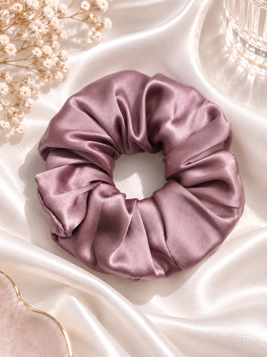 Mauve mulberry silk scrunchie