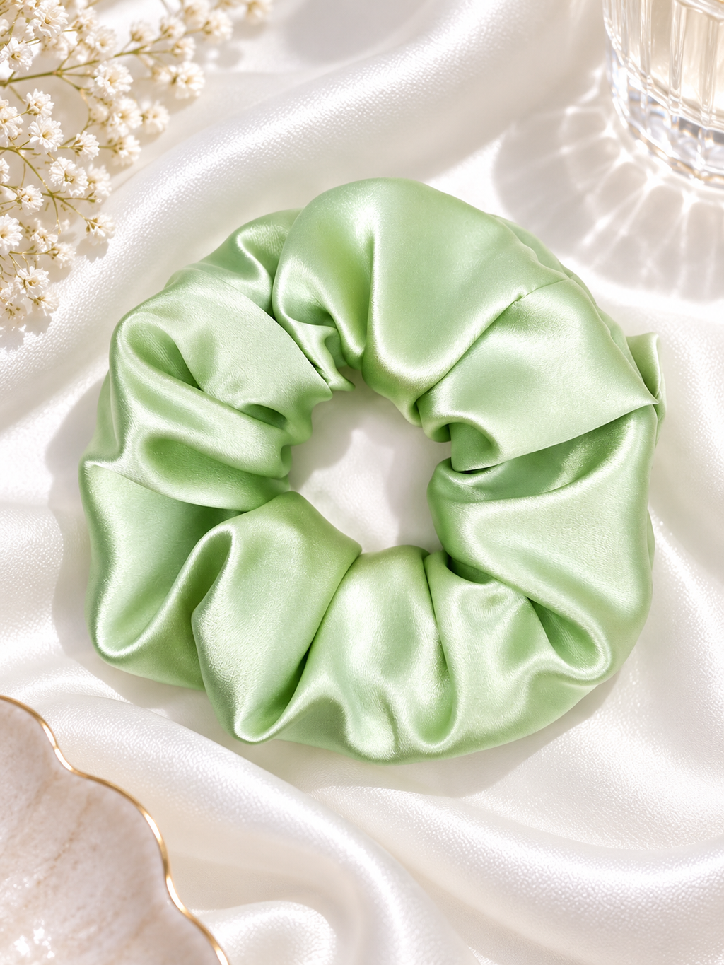 Pistachio mulberry silk scrunchie