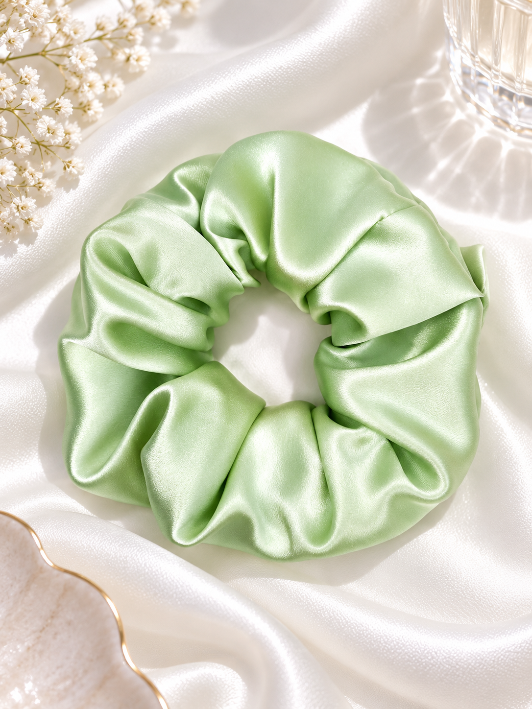 Pistachio mulberry silk scrunchie